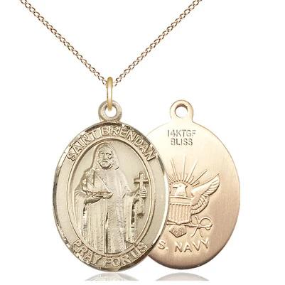 St. Brendan Navy Medal Necklace - 14K Gold Filled - 3/4 Inch Tall x 1/