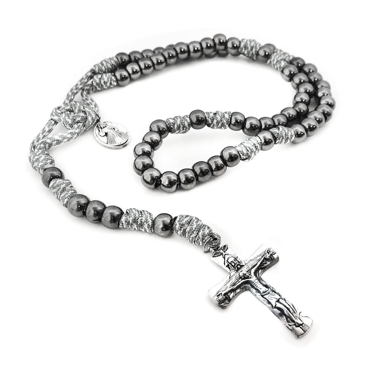 Divine Mercy Silver Paracord Rosary and Bracelet Set