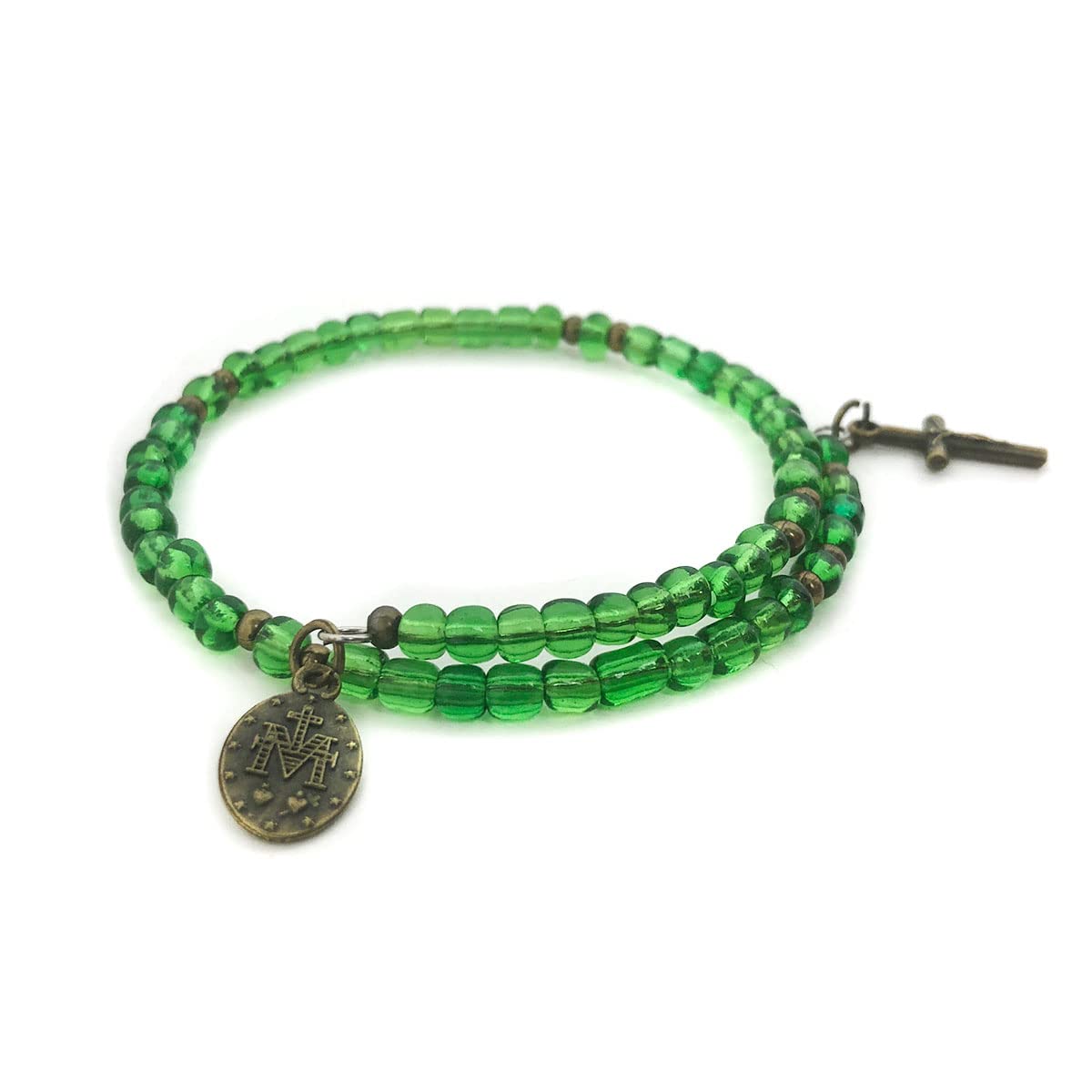 Four Way Medal Green Sandstone Front Toggle Clasp Necklace and Rosary Bracelet Set by DALIA LORRAINE