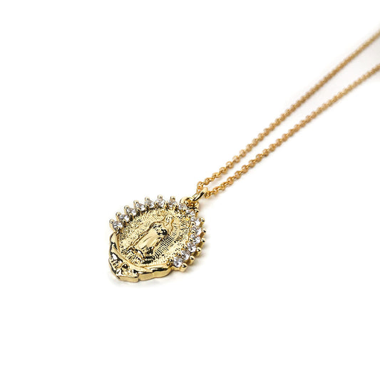 Our Lady of Guadalupe Virgin Mary Necklace, 14K Gold Plated