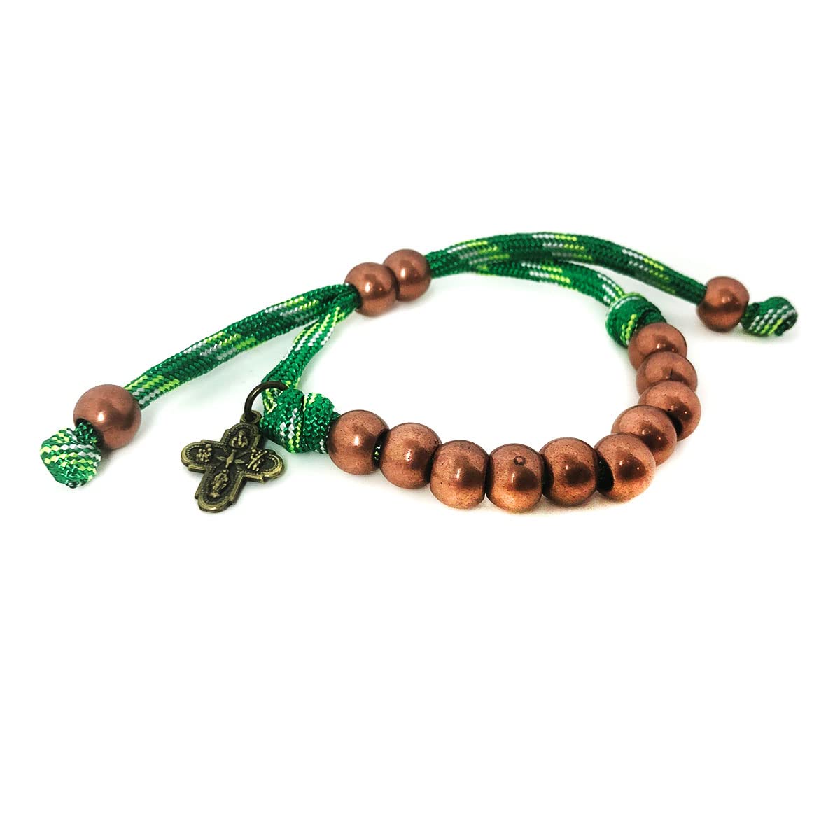 St. Jude Bronze and Green Paracord Rosary and Bracelet Set