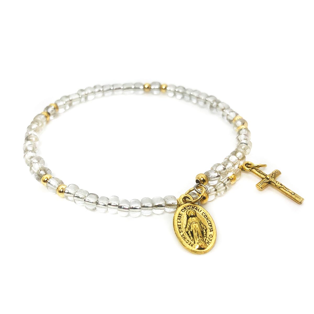 Miraculous Medal White Howlite Stone Necklace & Dainty Rosary Bracelet Set by DALIA LORRAINE