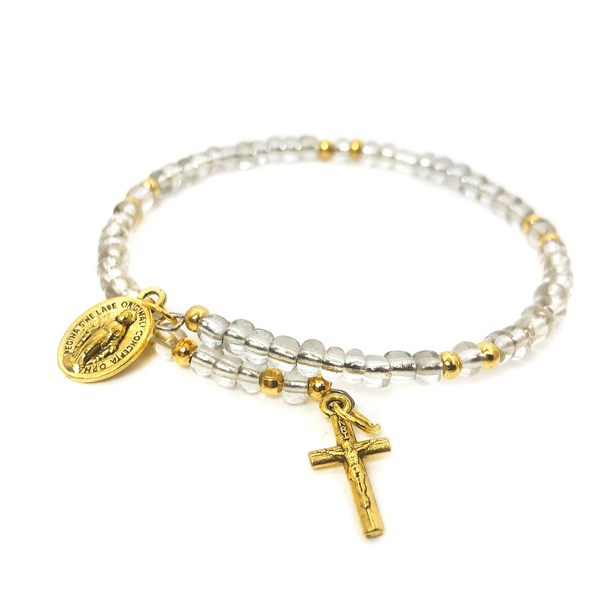 Miraculous Medal White Howlite Stone Necklace & Dainty Rosary Bracelet Set by DALIA LORRAINE