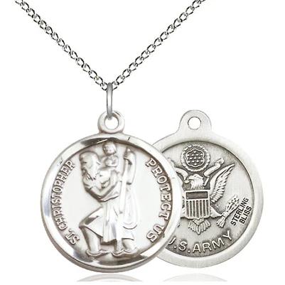 St. Christopher Army Medal Necklace - Sterling Silver - 7/8 Inch Tall ...