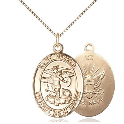 St. Michael Navy Medal Necklace - 14K Gold Filled - 1 Inch Tall x 5/8 ...