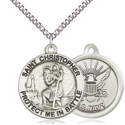 St. Christopher Navy Medal Necklace - Sterling Silver - 1 Inch Tall x ...
