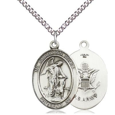 Guardian Angel Army Medal Necklace - Sterling Silver - 1 Inch Tall x 3 ...