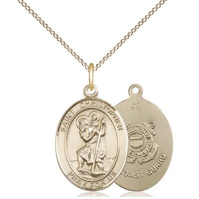 St. Christopher Coast Guard Medal Necklace - 14K Gold - 3/4 Inch Tall ...