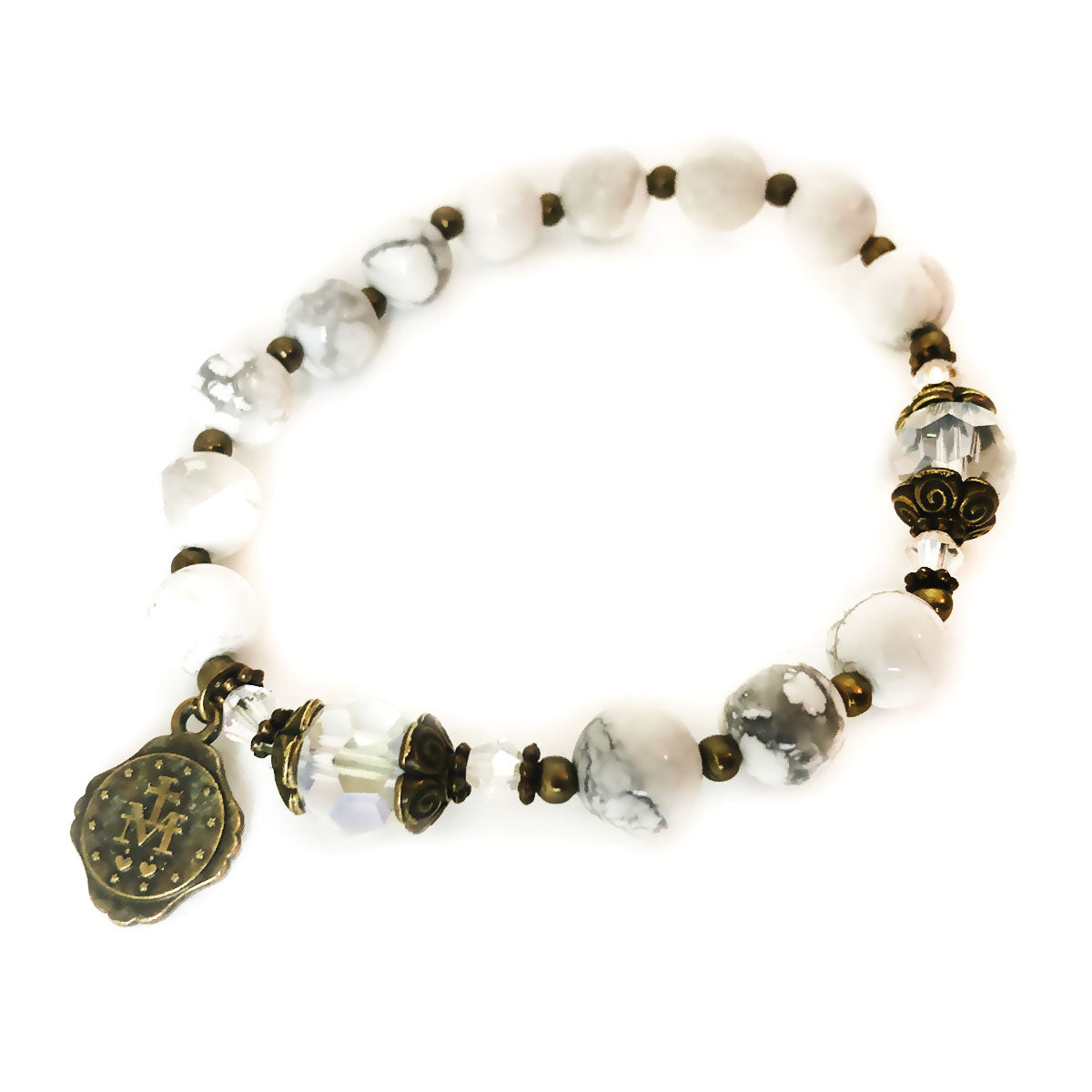 Our Lady of Lourdes White Howlite Stone Rosary Bead and Bracelet Set by Catholic Heirlooms