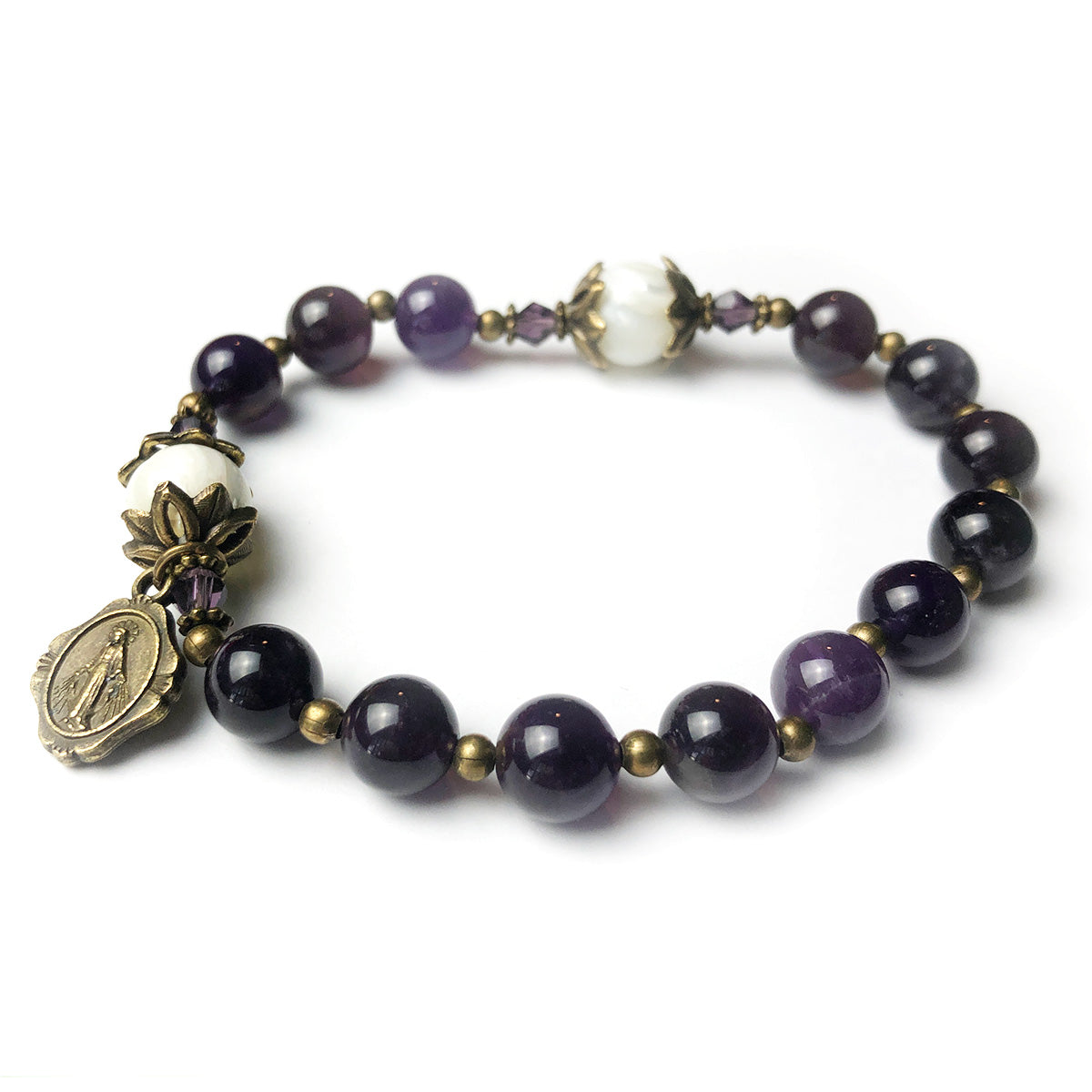 Amethyst and Mother of Pearl Stone Rosary Bracelet by Catholic Heirlooms - Confirmation - Holy Communion Gift