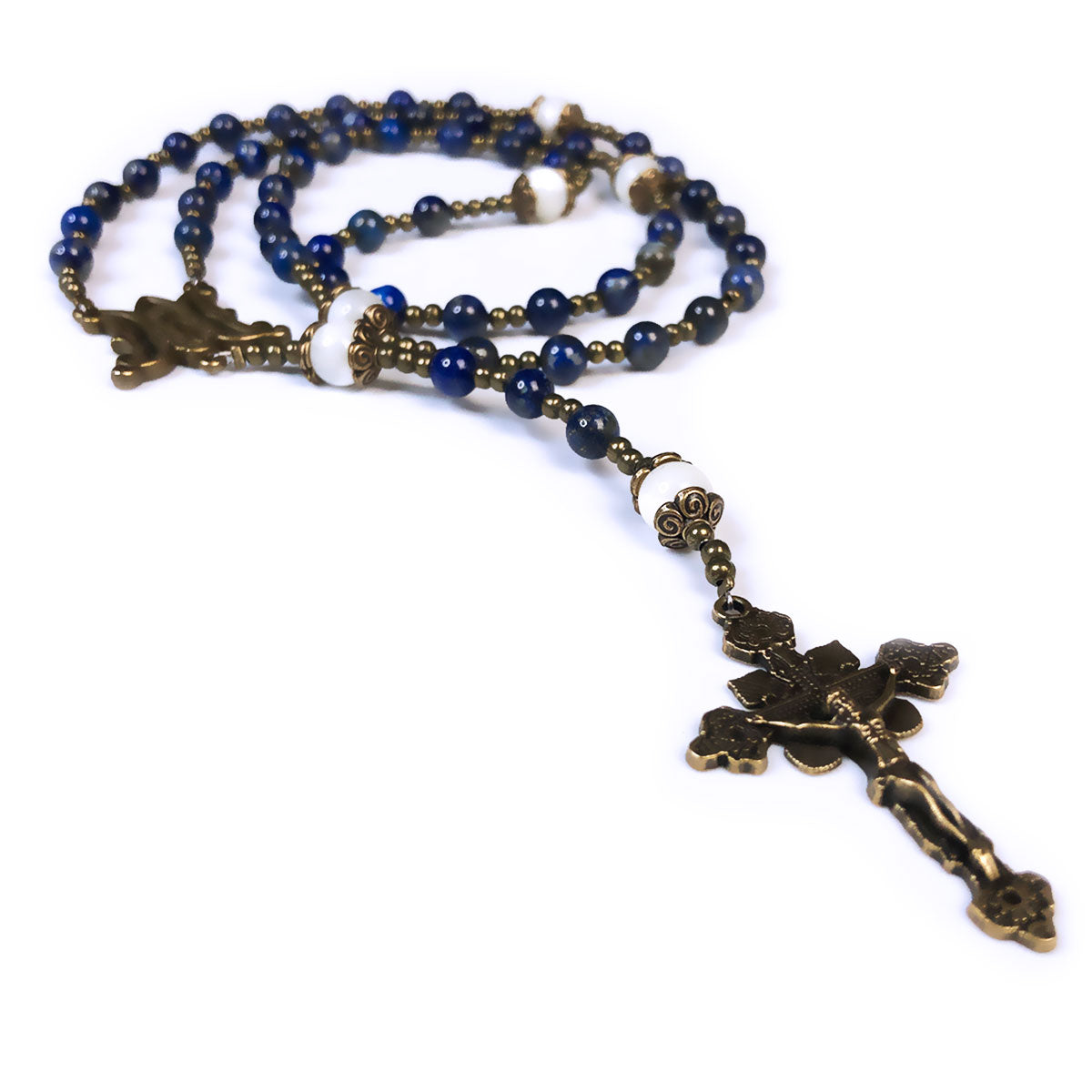 Miraculous Medal Blue Lapis and Mother of Pearl Stone Rosary