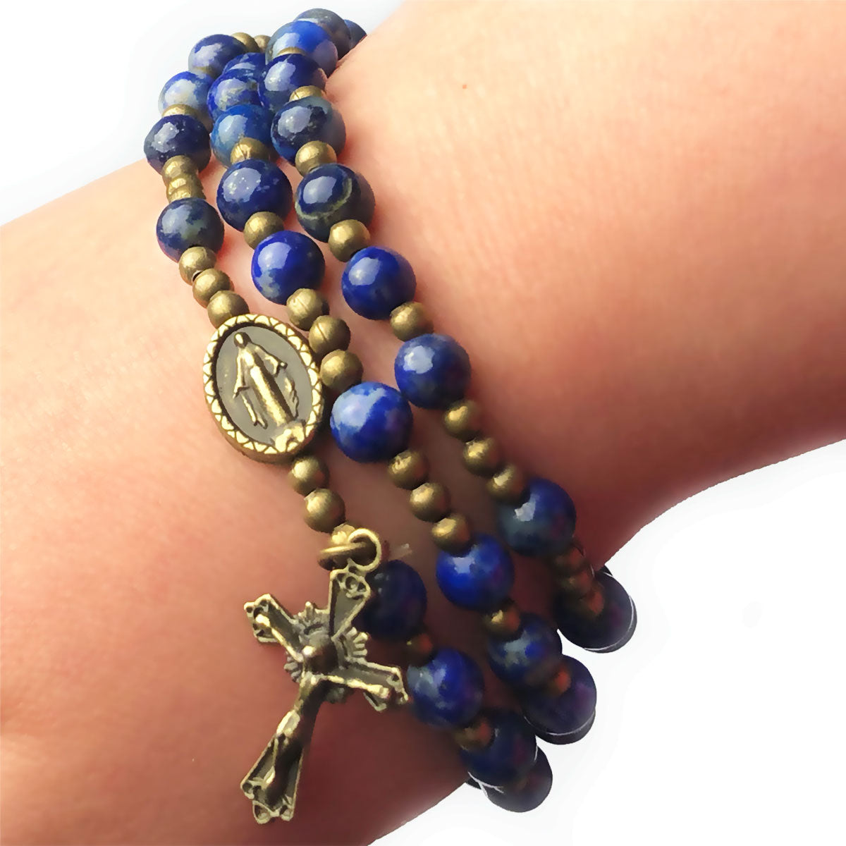 Blue Lapis Stone Full 5-Decade Catholic Rosary Bracelet by Catholic Heirlooms - Confirmation - Holy Communion Gift