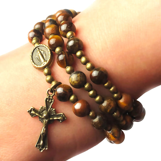 Tiger Eye Stone Full 5-Decade Catholic Rosary Bracelet by Catholic Heirlooms - Confirmation - Holy Communion Gift