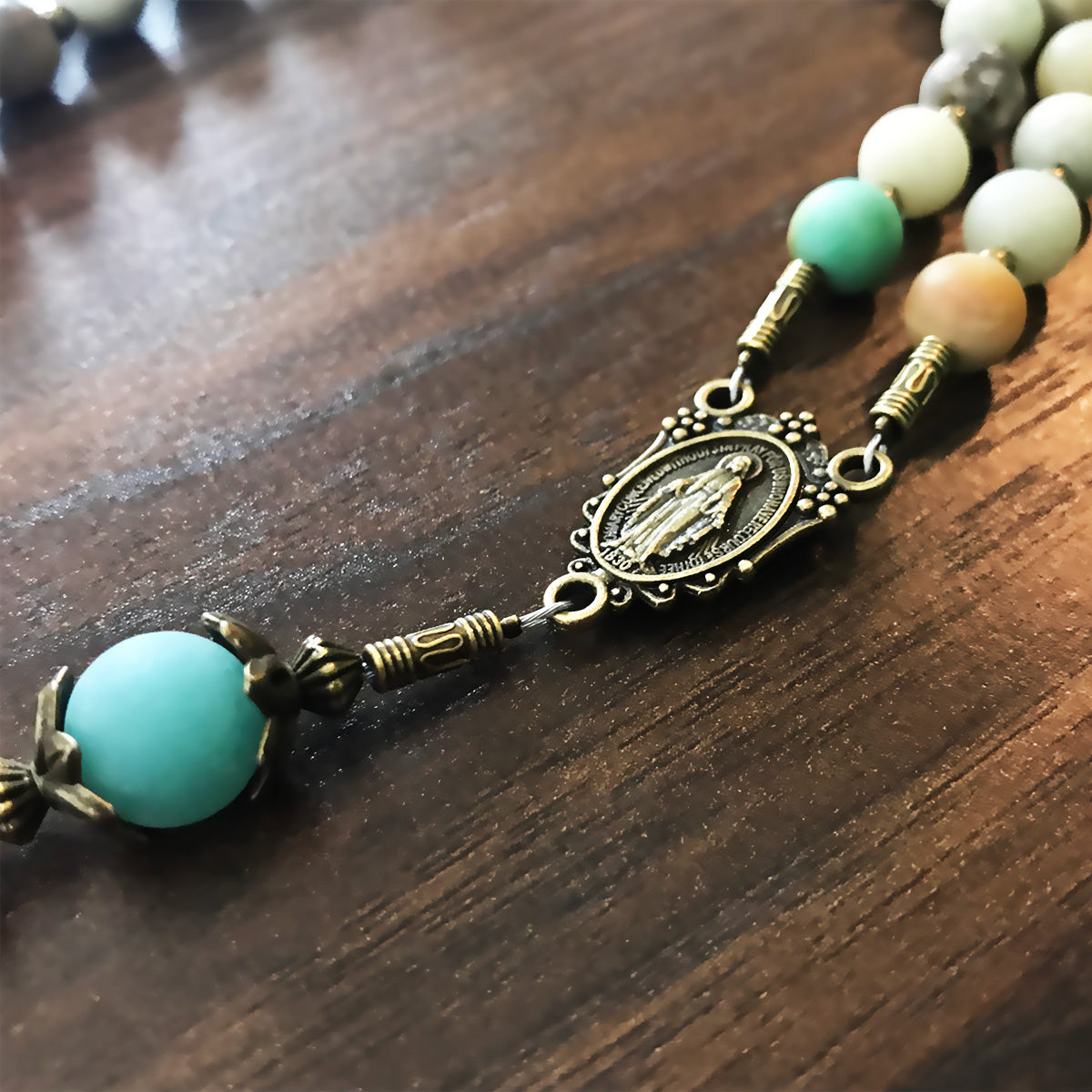 Silver popular Amazonite Matte Gemstone Wire Wrapped Catholic Heirloom Rosary Medium