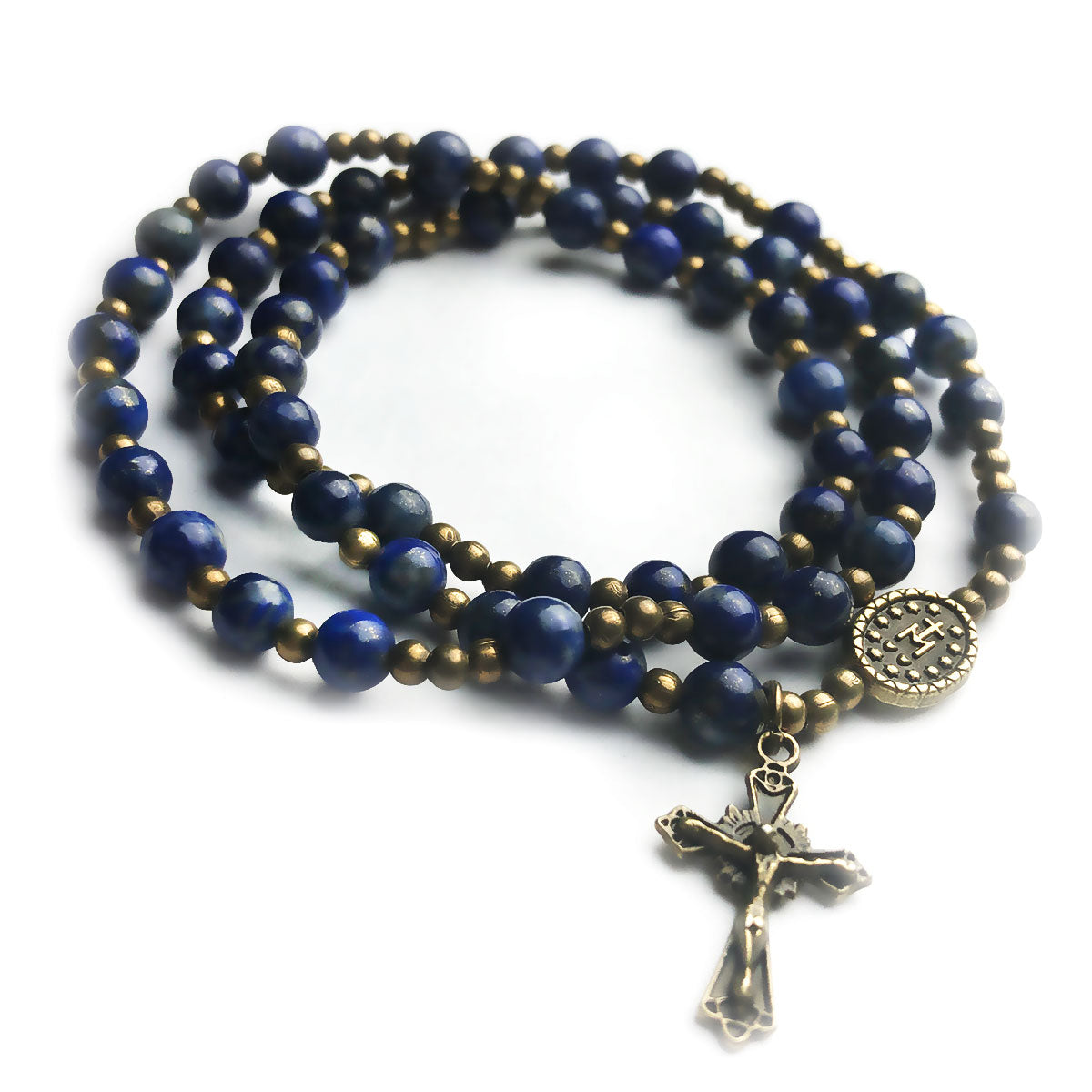 Blue Lapis Stone Full 5-Decade Catholic Rosary Bracelet by Catholic Heirlooms - Confirmation - Holy Communion Gift