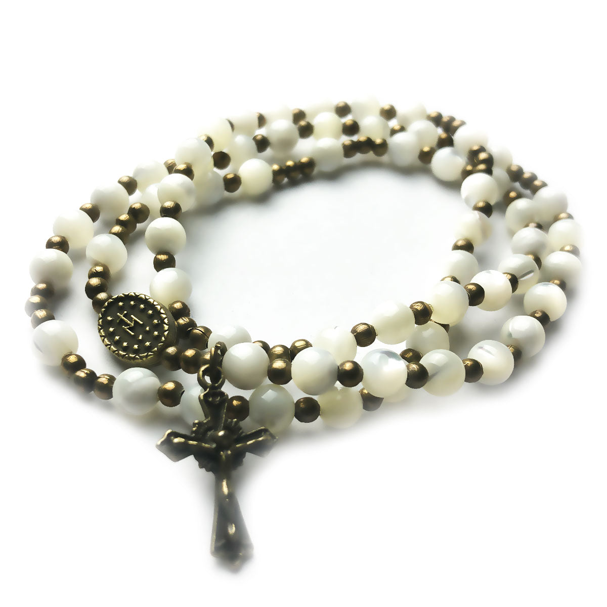 Mother of Pearl Stone Full 5-Decade Catholic Rosary Bracelet by Catholic Heirlooms - Confirmation - Holy Communion Gift