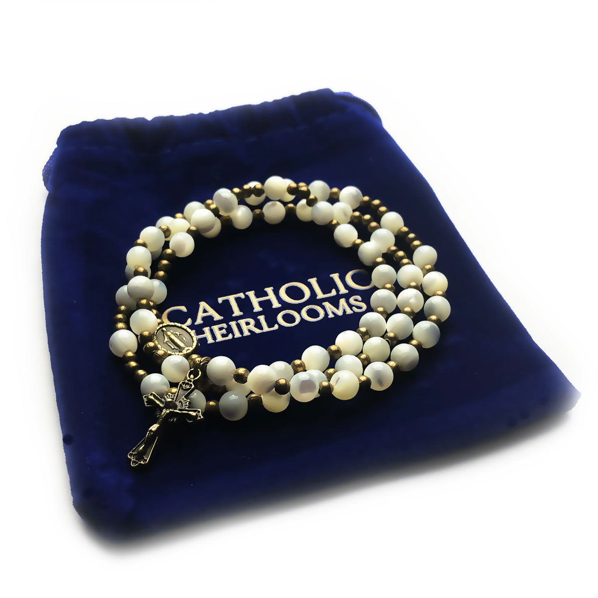 Mother of Pearl Stone Full 5-Decade Catholic Rosary Bracelet by Catholic Heirlooms - Confirmation - Holy Communion Gift