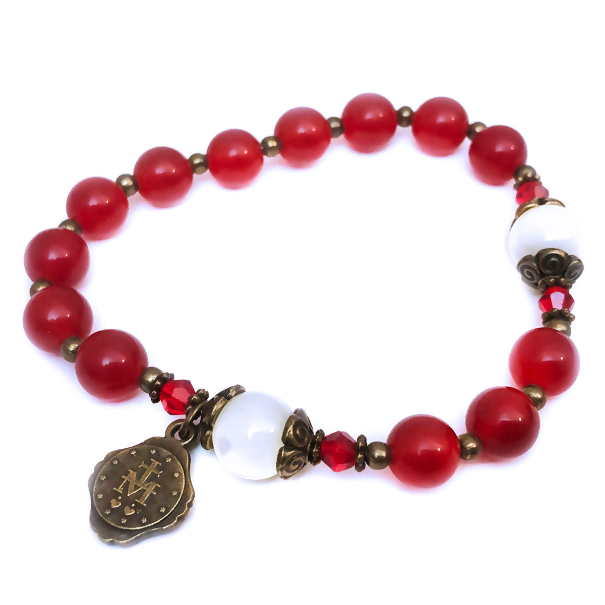 Divine Mercy Red Jade Stone Rosary and Bracelet Set by Catholic Heirlooms