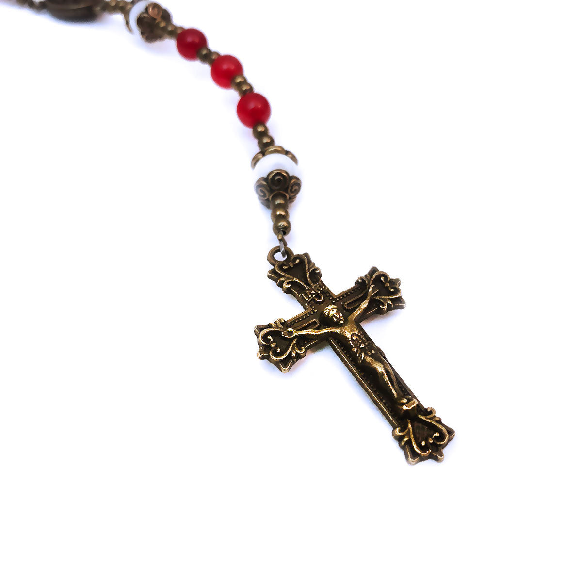 Divine Mercy Red Jade Stone Rosary and Bracelet Set by Catholic Heirlooms