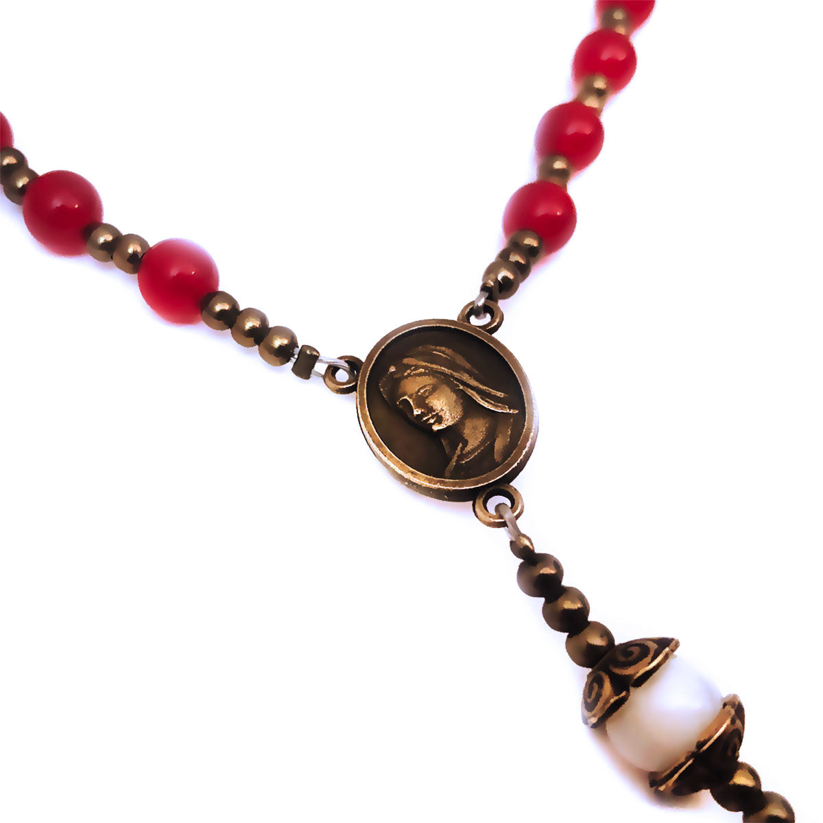 Divine Mercy Red Jade Stone Rosary and Bracelet Set by Catholic Heirlooms