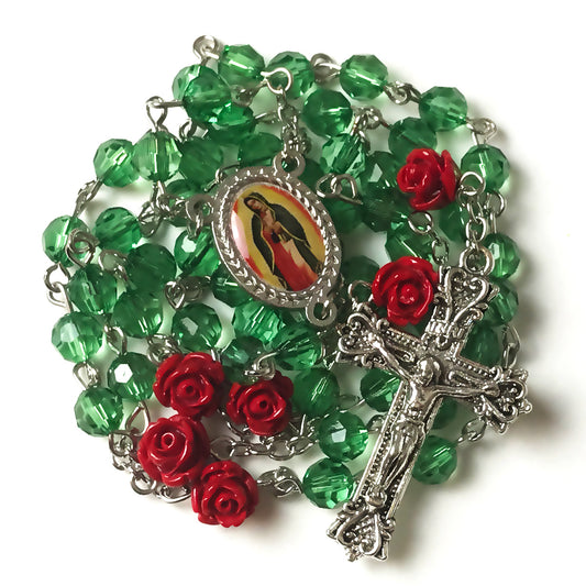 Our Lady Of Guadalupe Emerald Green Red Rose Rosary