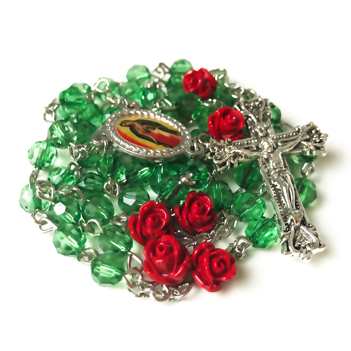 Our Lady Of Guadalupe Emerald Green Red Rose Rosary