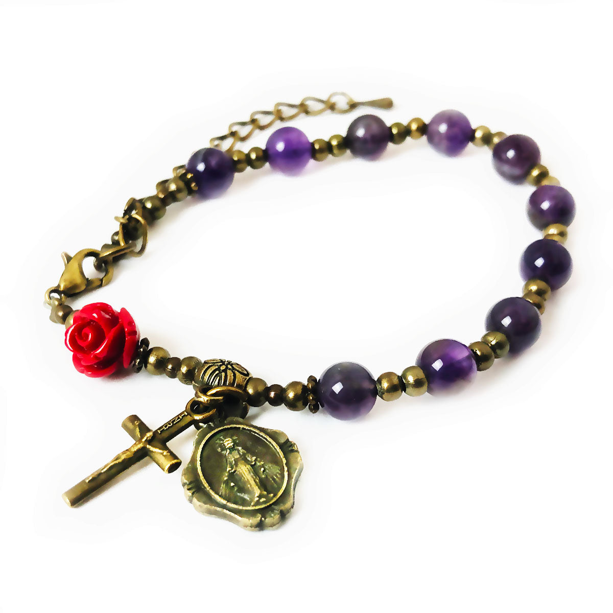 Immaculate Heart of Mary Purple Amethyst Stone Rosary and Bracelet Set by Catholic Heirlooms