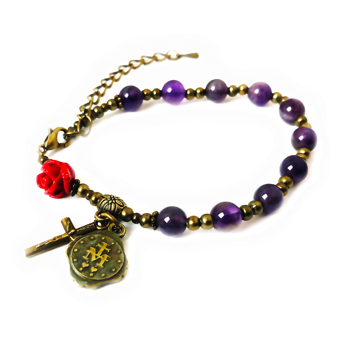 Immaculate Heart of Mary Purple Amethyst Stone Rosary and Bracelet Set by Catholic Heirlooms