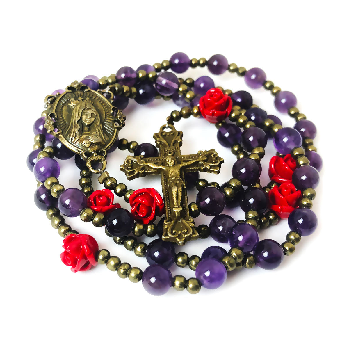 Immaculate Heart of Mary Purple Amethyst Stone Rosary and Bracelet Set by Catholic Heirlooms