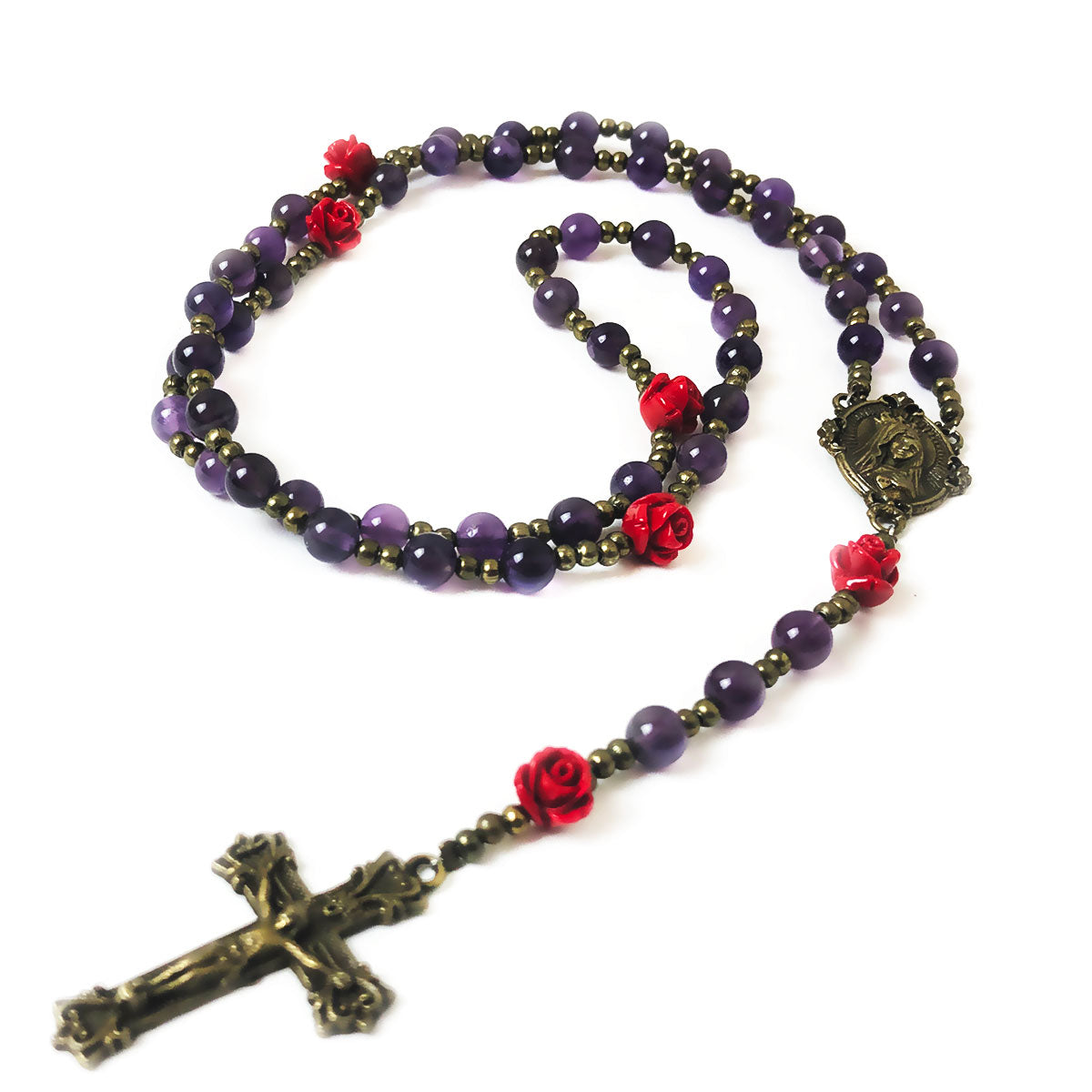 Immaculate Heart of Mary Purple Amethyst Stone Rosary and Bracelet Set by Catholic Heirlooms