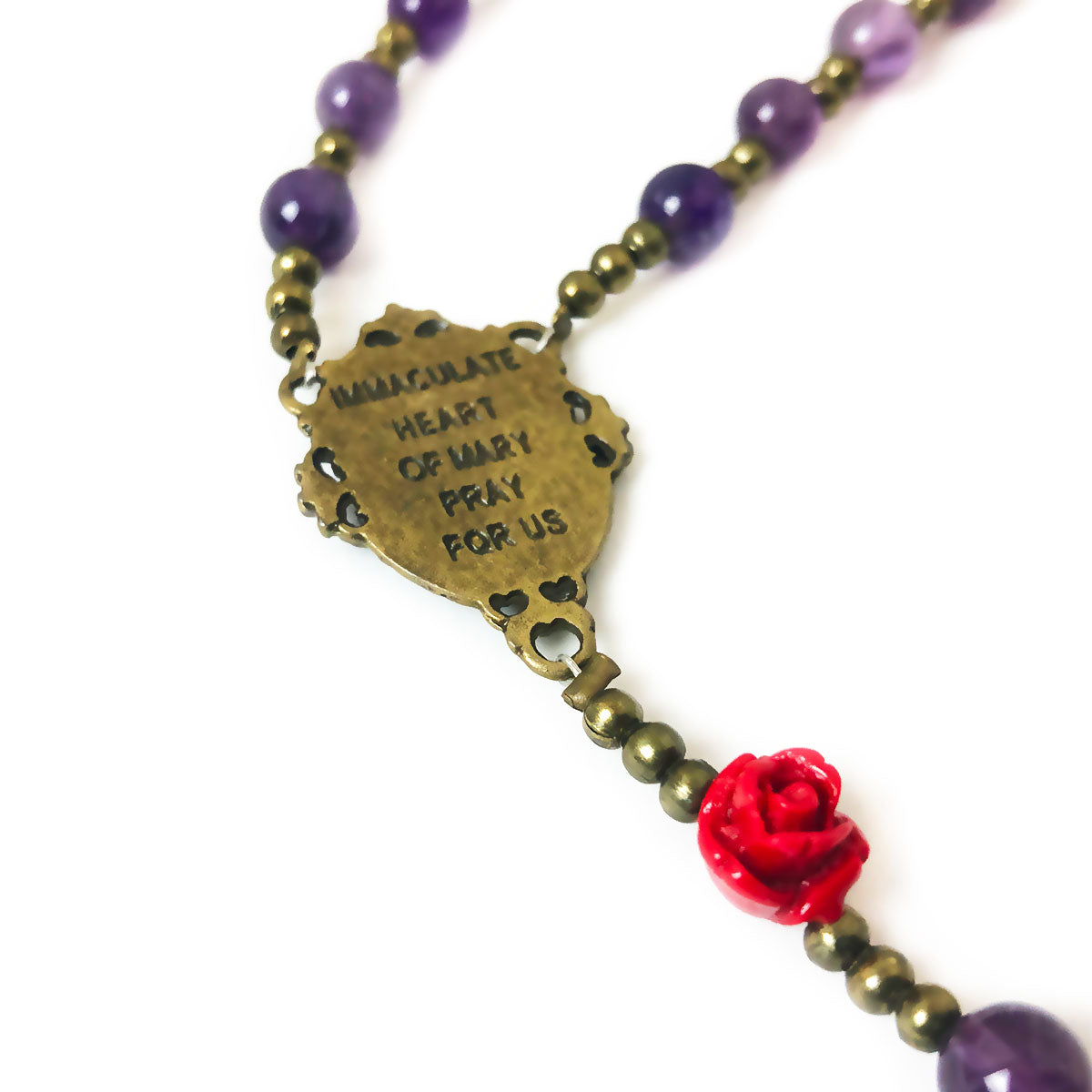 Immaculate Heart of Mary Purple Amethyst Stone Rosary and Bracelet Set by Catholic Heirlooms