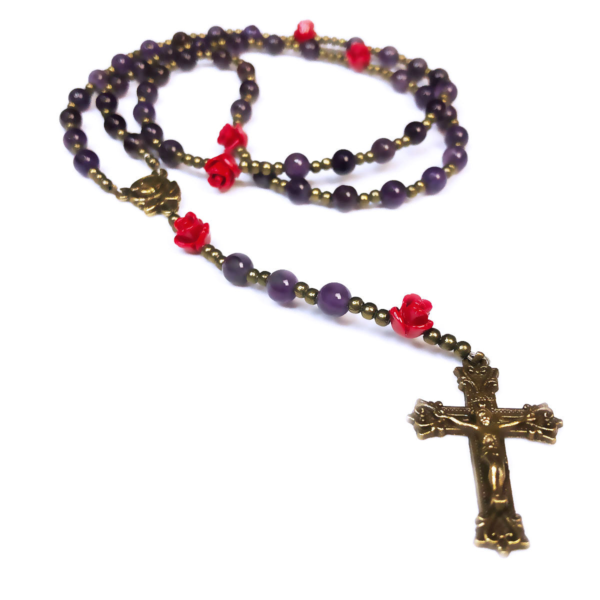 Catholic Heirlooms Our Lady Of Lourdes Purple Amethyst Stone Red Rose Rosary