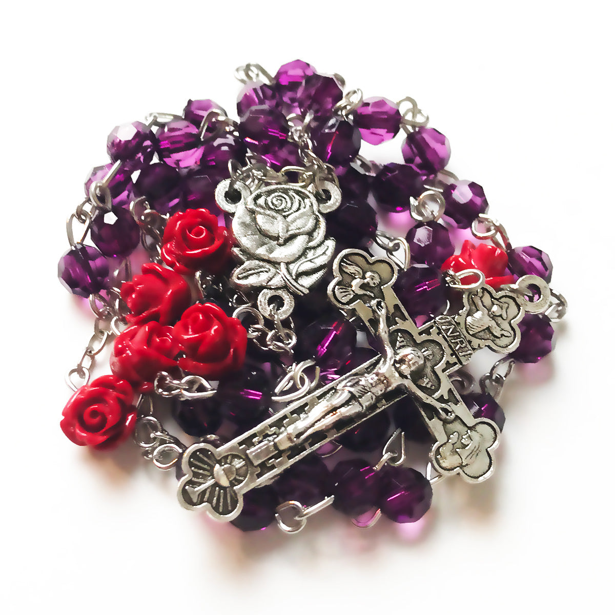 Lourdes Purple Red Rose Rosary