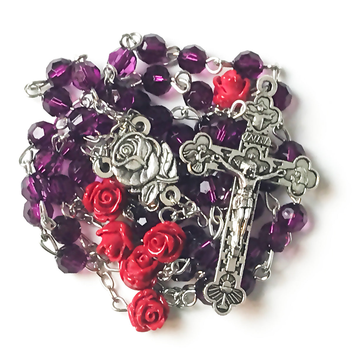 Lourdes Purple Red Rose Rosary