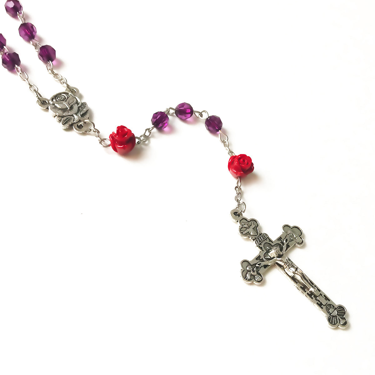 Lourdes Purple Red Rose Rosary