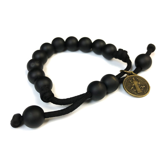 Catholic Heirlooms St. Benedict Black Onyx Stone Paracord Rosary Bracelet - Men's Rosary