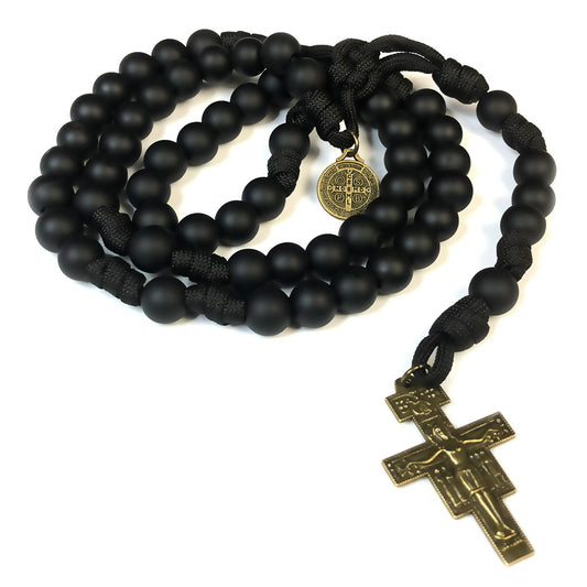 Catholic Heirlooms St. Benedict Black Onyx Stone Paracord Rosary - Men's Rosary